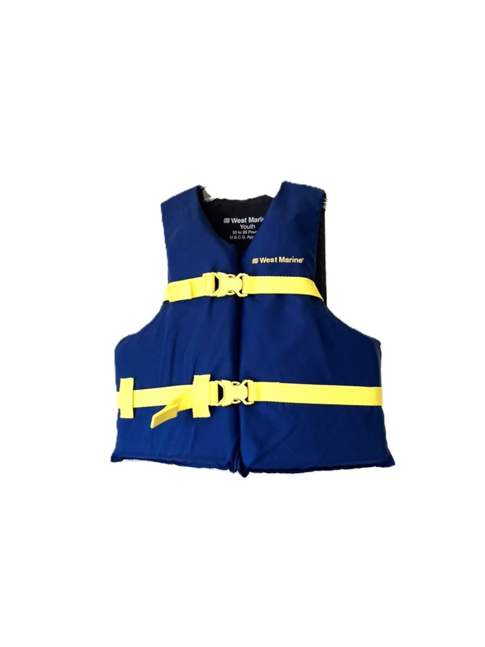 West Marine Youth Flotation Aid Life Vest PFD Type III — Navy Blue/Yellow